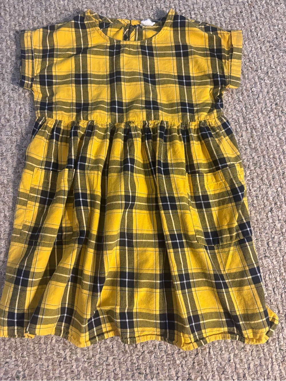Cotton - On Kids’ Yellow and Navy Plaid Casual Sleeveless Dress, Size 7